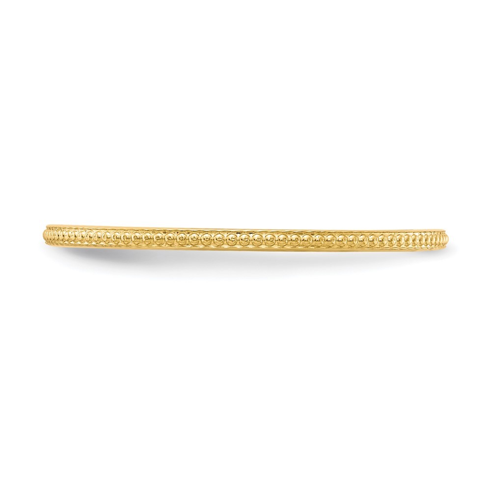 10K Yellow Gold 1.2mm Beaded Stackable Band Ring Size 8 for Women
