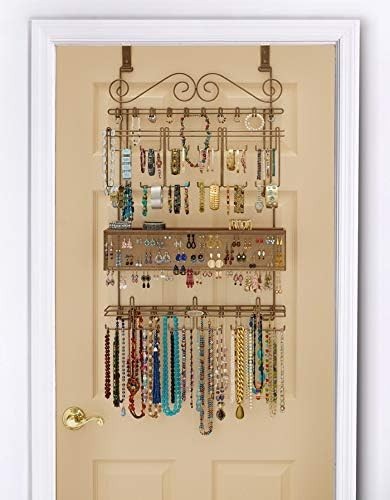 Hanging Jewelry Organizer #7100 in Bronze Over the Door/Wall Holds Over 300 Piec