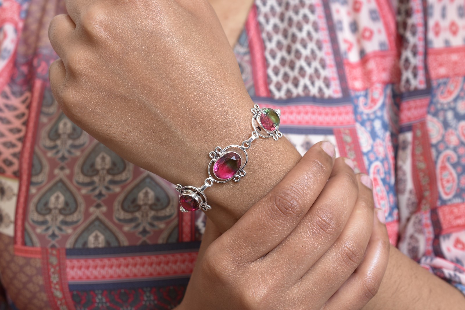 925-Streling Silver Unique Gemstone Mystic Stone Handmade women Bracelet Gift