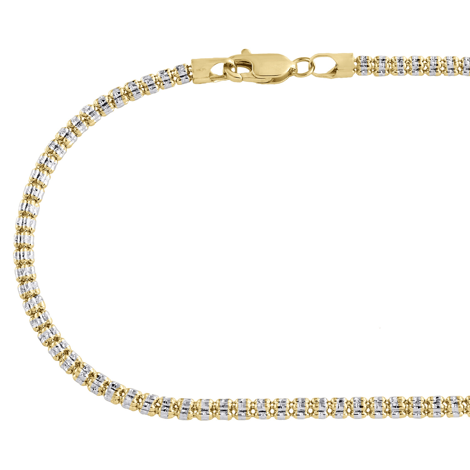 10K Yellow Gold Two Tone 3mm Diamond Cut Ice Chain Bead Necklace 16-30 Inches