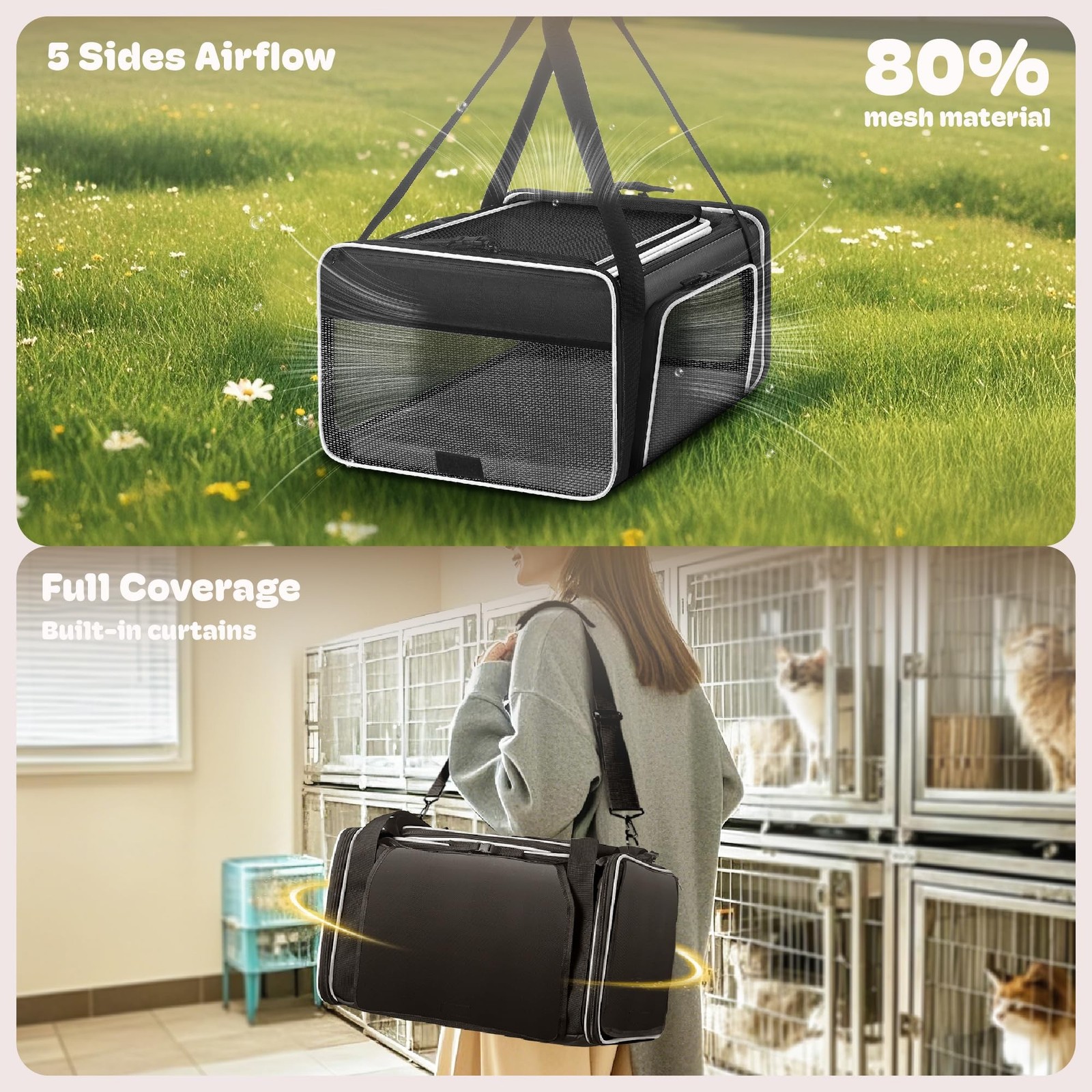 Top and 2 Sides Expandable Cat Carrier 18×13.5×9.5, TSA Airline Approved Dog …