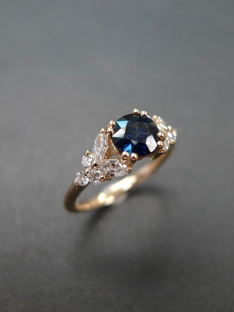 Blue Sapphire Engagement Ring Handmade Womens Wedding Ring Unique Dainty Ring