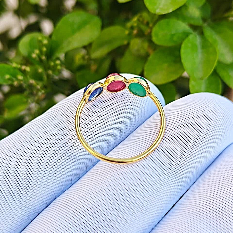 Blue Sapphire, Ruby, Emerald Gemstone Handmade 925 Solid Silver Gold Plated Ring