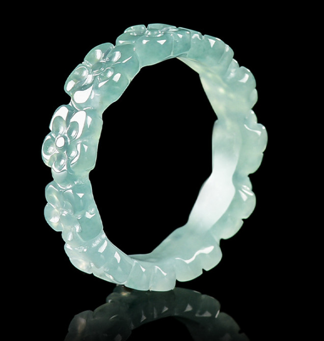 Certified Natural Burma Grade A Jade jadeite Carving Flower Lucky Unisex Ring