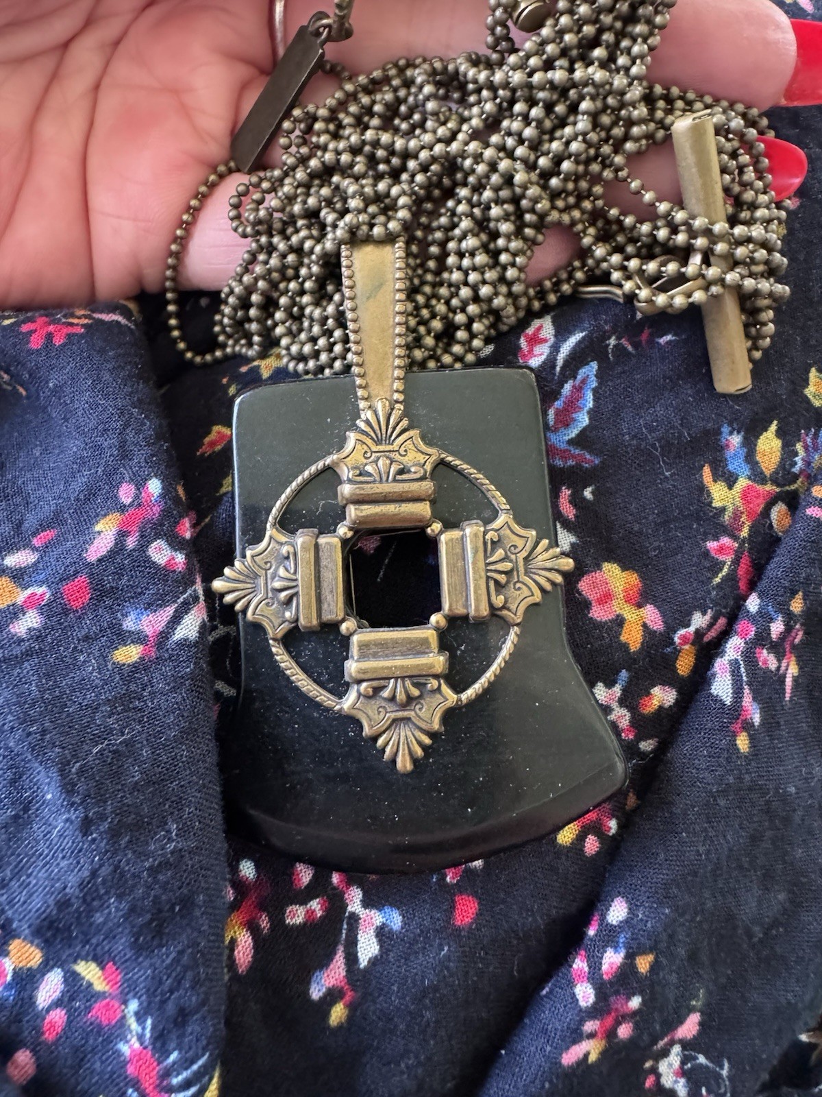 Ann Michaels Bronze Multi-Strand Pendant Necklace Geometric Ball Chain