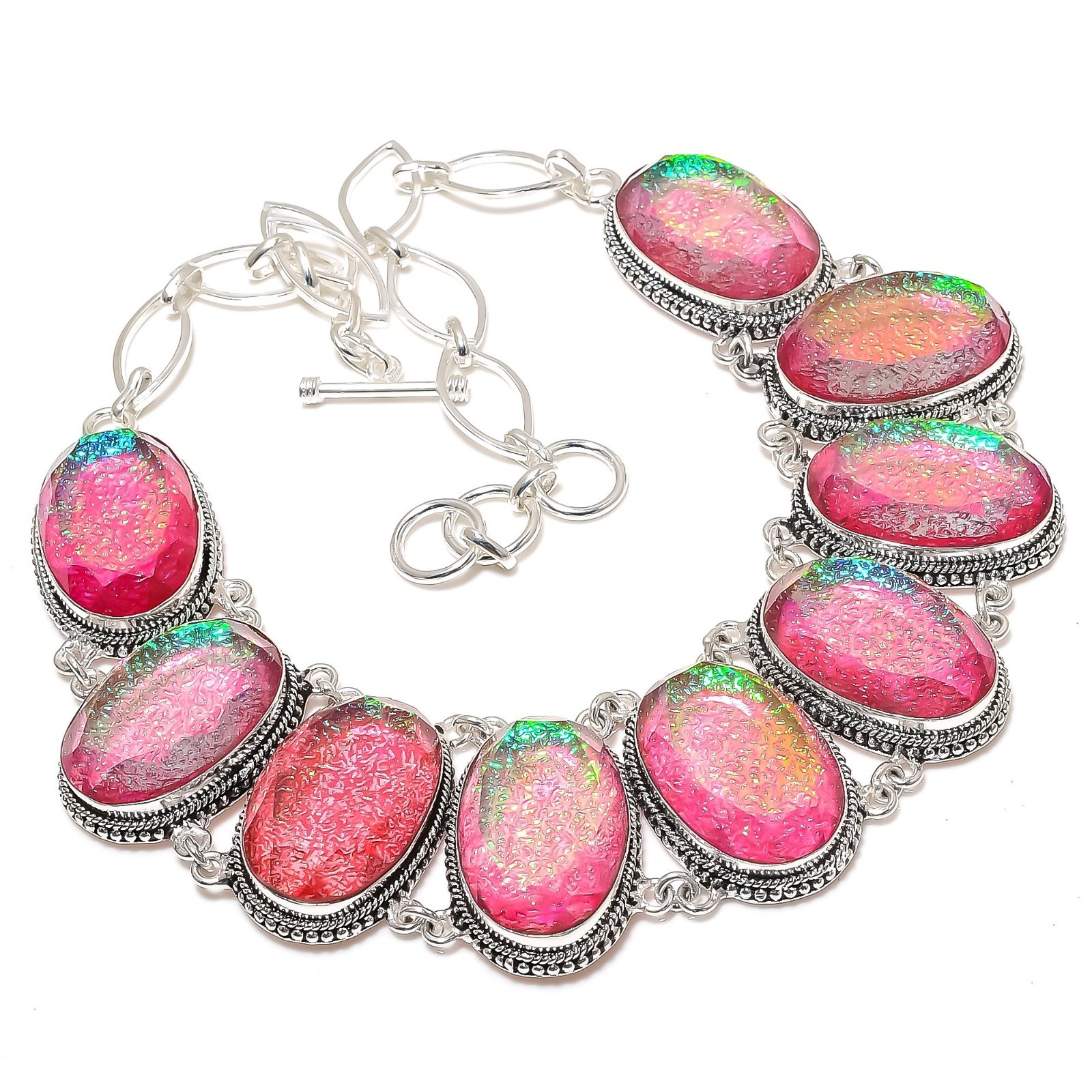 Pink Triplet Opal Gemstone Handmade 925 Sterling Silver Jewelry Necklace