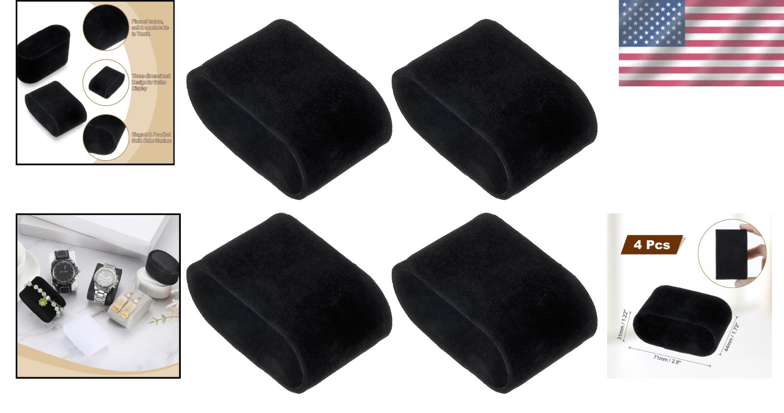 4Pcs Soft Flannelette Watch Display Pillows, Elegant Jewelry Storage Cushions