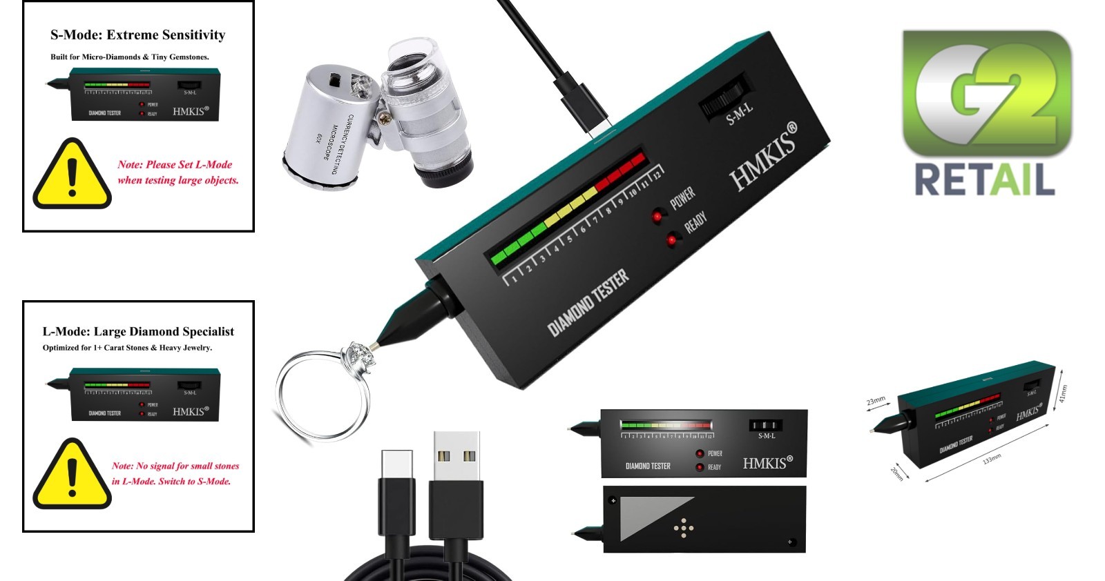 Jewelry Diamond Tester Kit: Accurate Testing Pen & 60X Magnifier Loupe Included