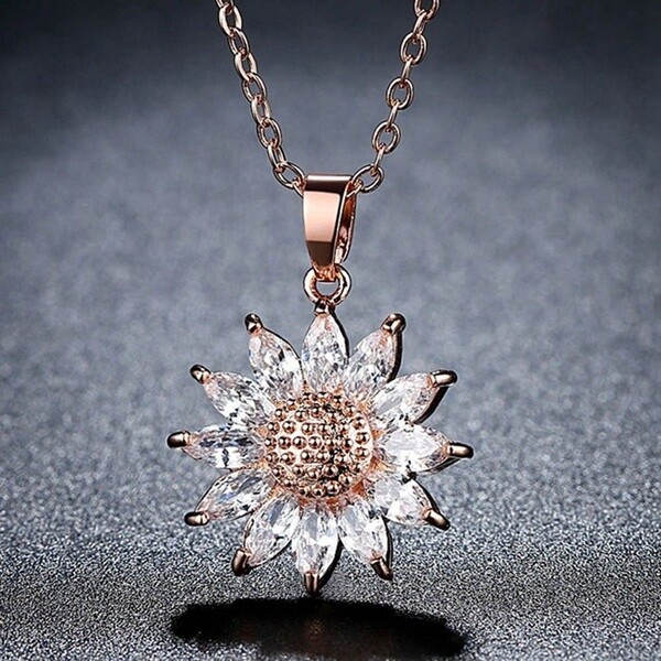 Gold/Silver Color Sunflower Simulated Diamond Crystal Elegant Necklace – New