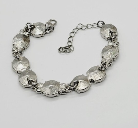 Crystal Bracelet rhinestone Silver Tone 9 in Statement Bridal Prom Wedding #B11