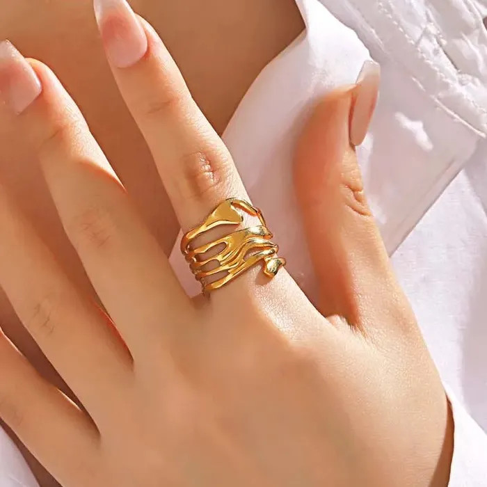 Stainless Steel Geometric Mood Tracker Ring for Women Gold Tone Jewelry