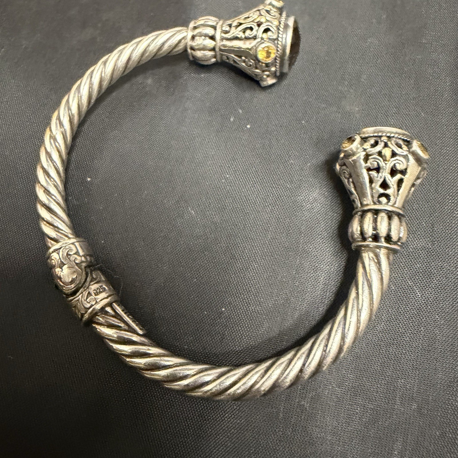 Vintage MIDAS Sterling Silver / 14k Gold / Gemstones Ladies Cuff Bracelet