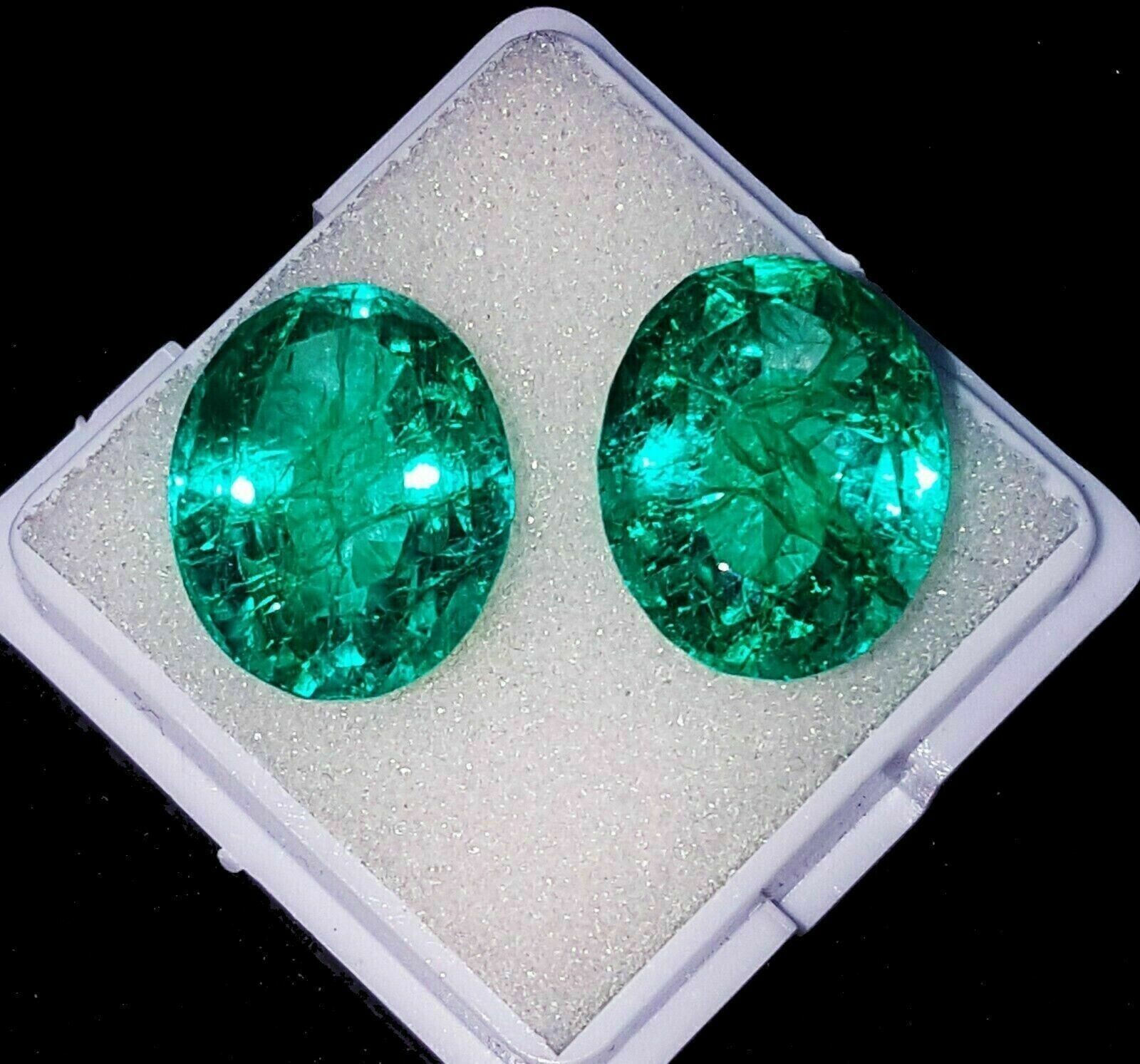 5-7 Ct Each Natural Certified Green Emerald Oval Cut Stunning Gemstone Pair