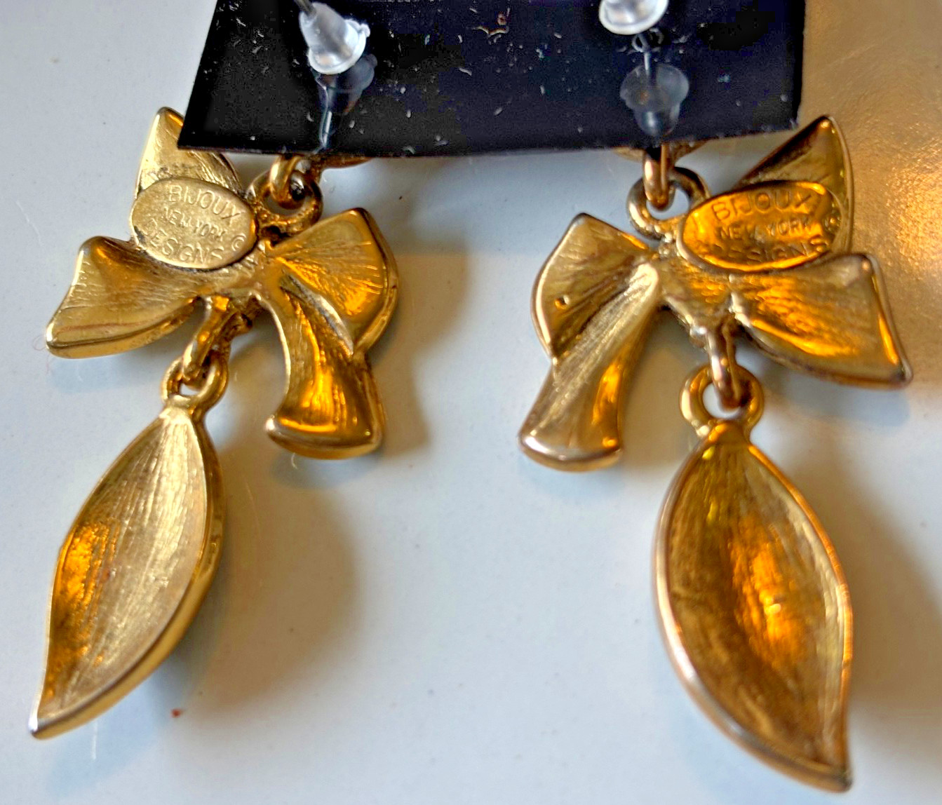 Vintage BIJOUX NEW YORK DESIGNS Crystal Earrings Enamel Dangle Pierced Signed