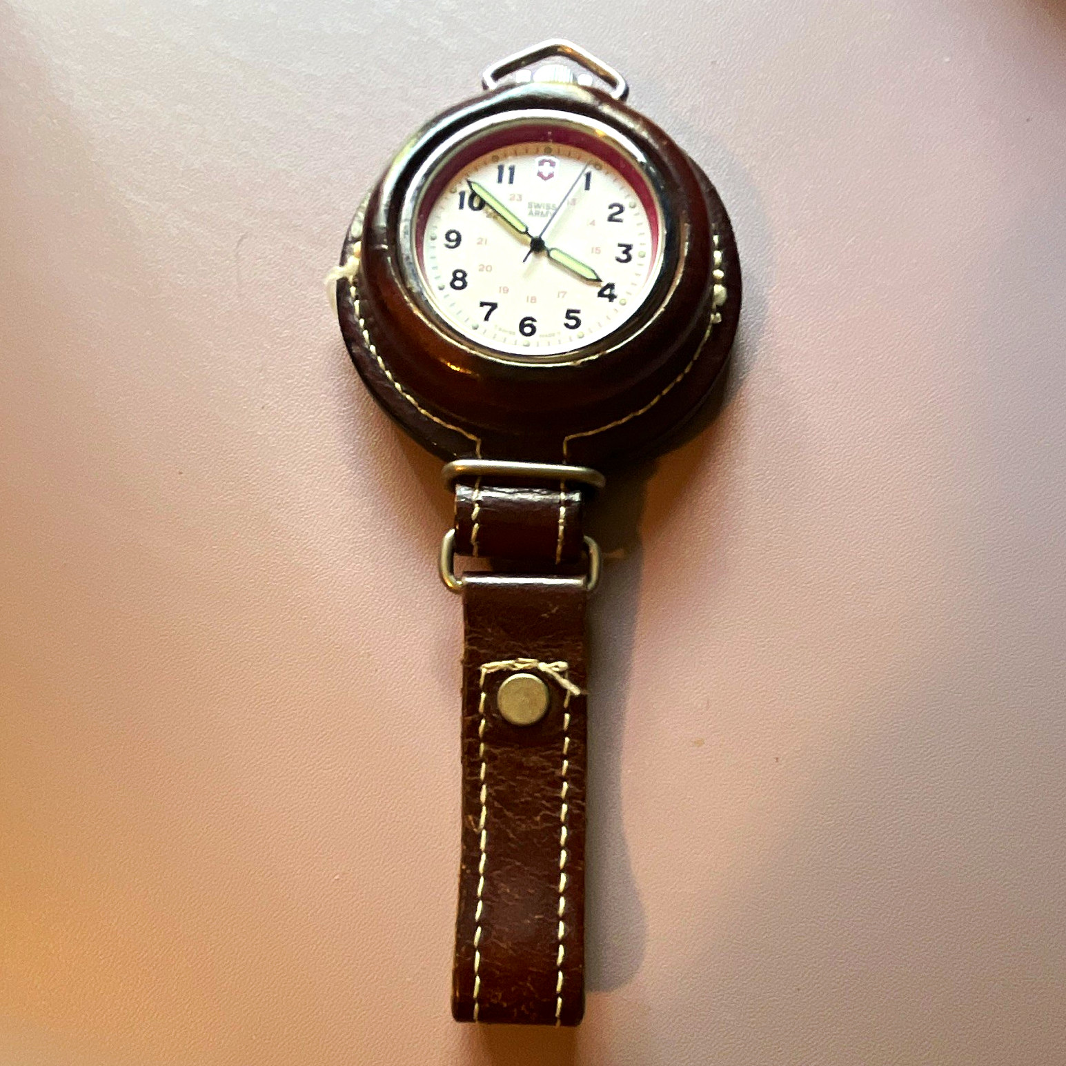 Victorinox Swiss Army Quartz Analog Pocket Watch w/ Leather Strap