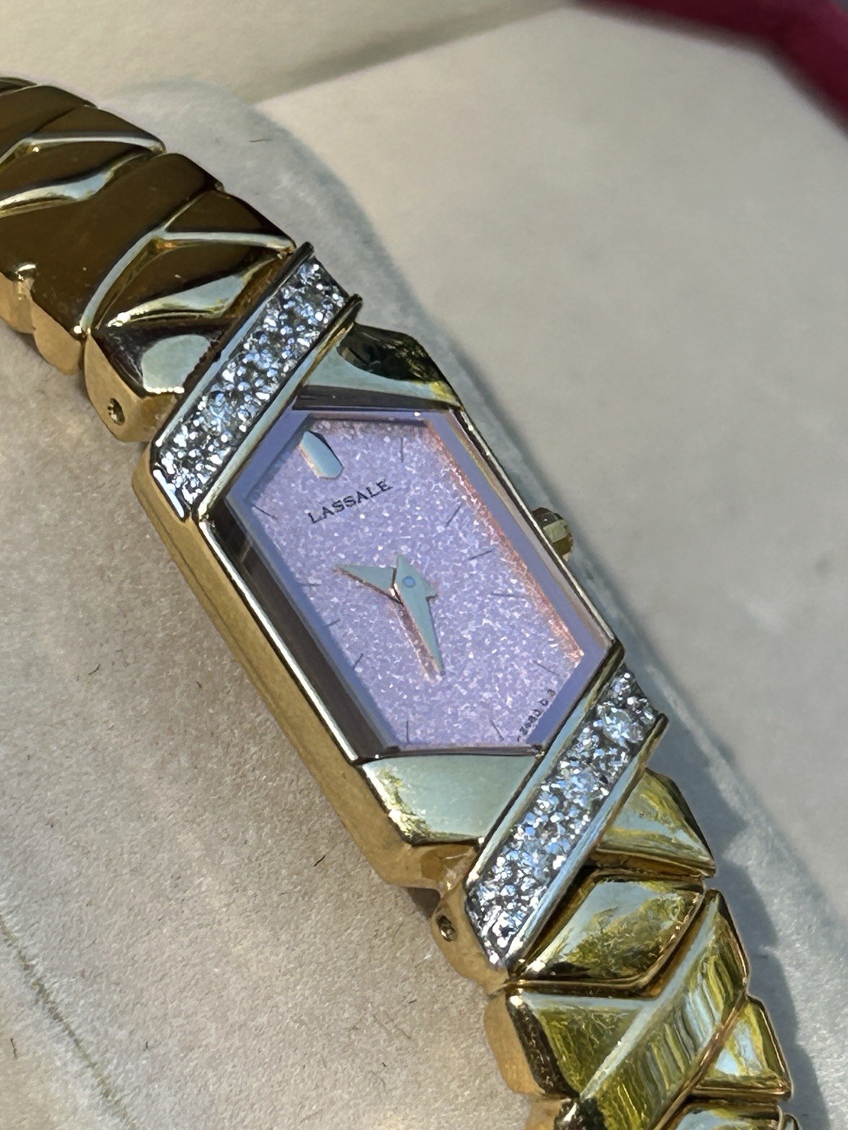 Seiko LaSalle Gold Plated Diamond Quartz Runs Pink Dial Sz 6 1/4 to 6 1/2