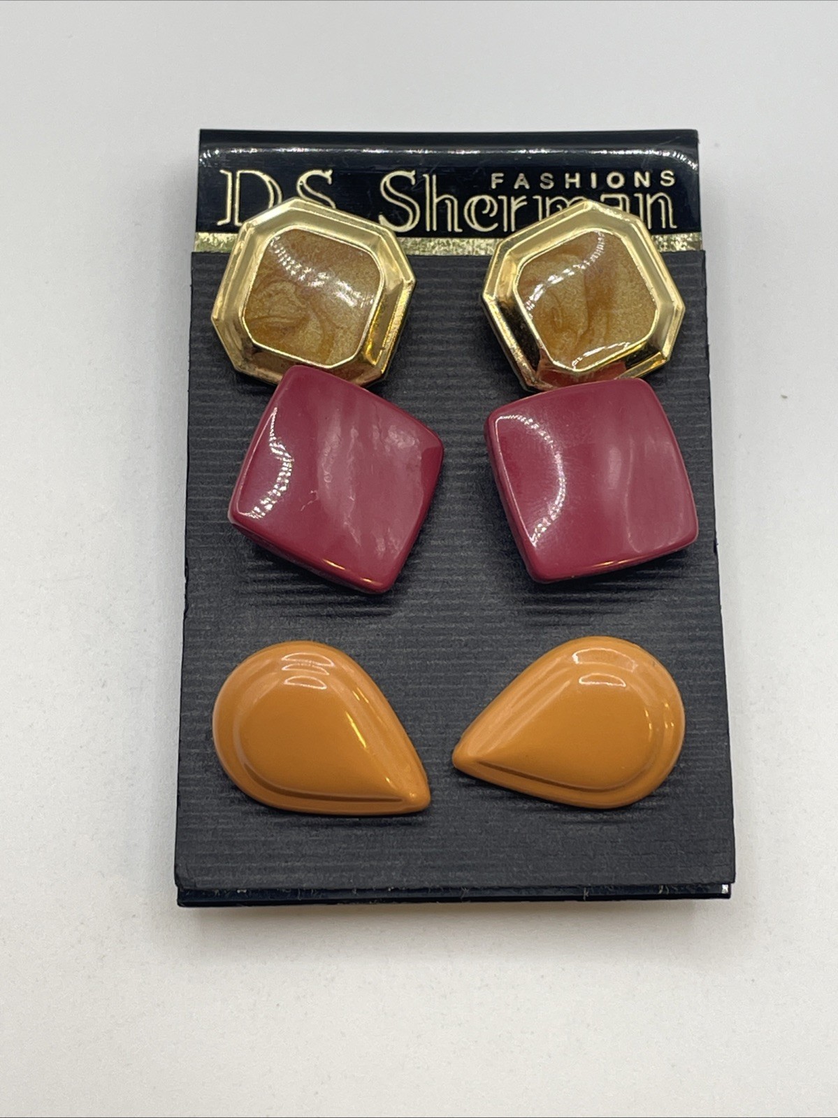 Earrings Vintage Set Of 3 DS Sherman Simple Retro 80s 90s Stud Jewelry