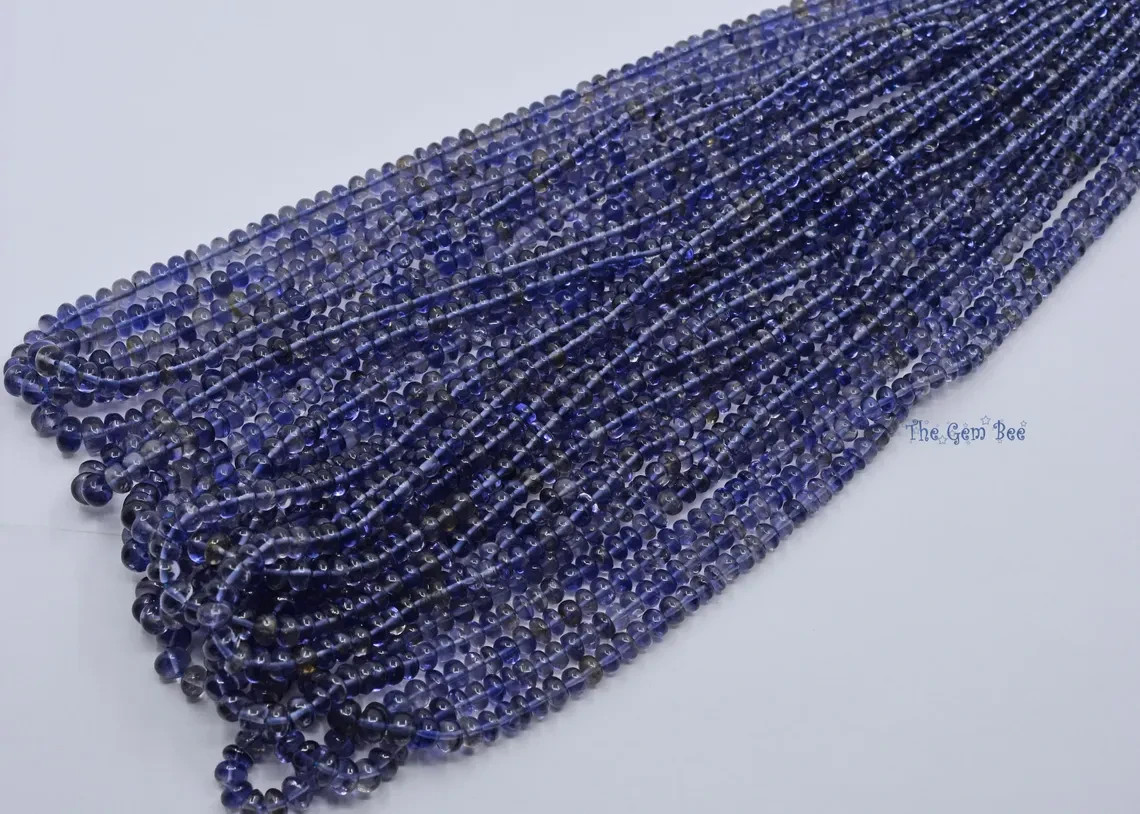 3.5mm-5.5mm Gem Water Sapphire Iolite Hand Cut Smooth Rondelle Beads 16″ strand