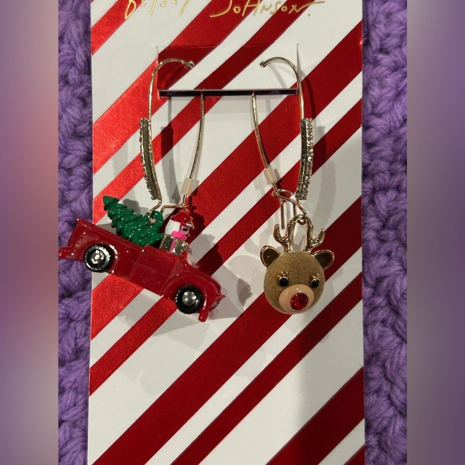 NWT Betsey Johnson Christmas Santa in a Truck & Reindeer Mismatched Earrings