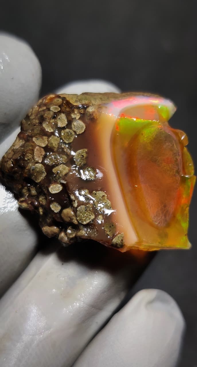 23ct natural ethiopian opal welo rough intense multi color play of fire gemstone