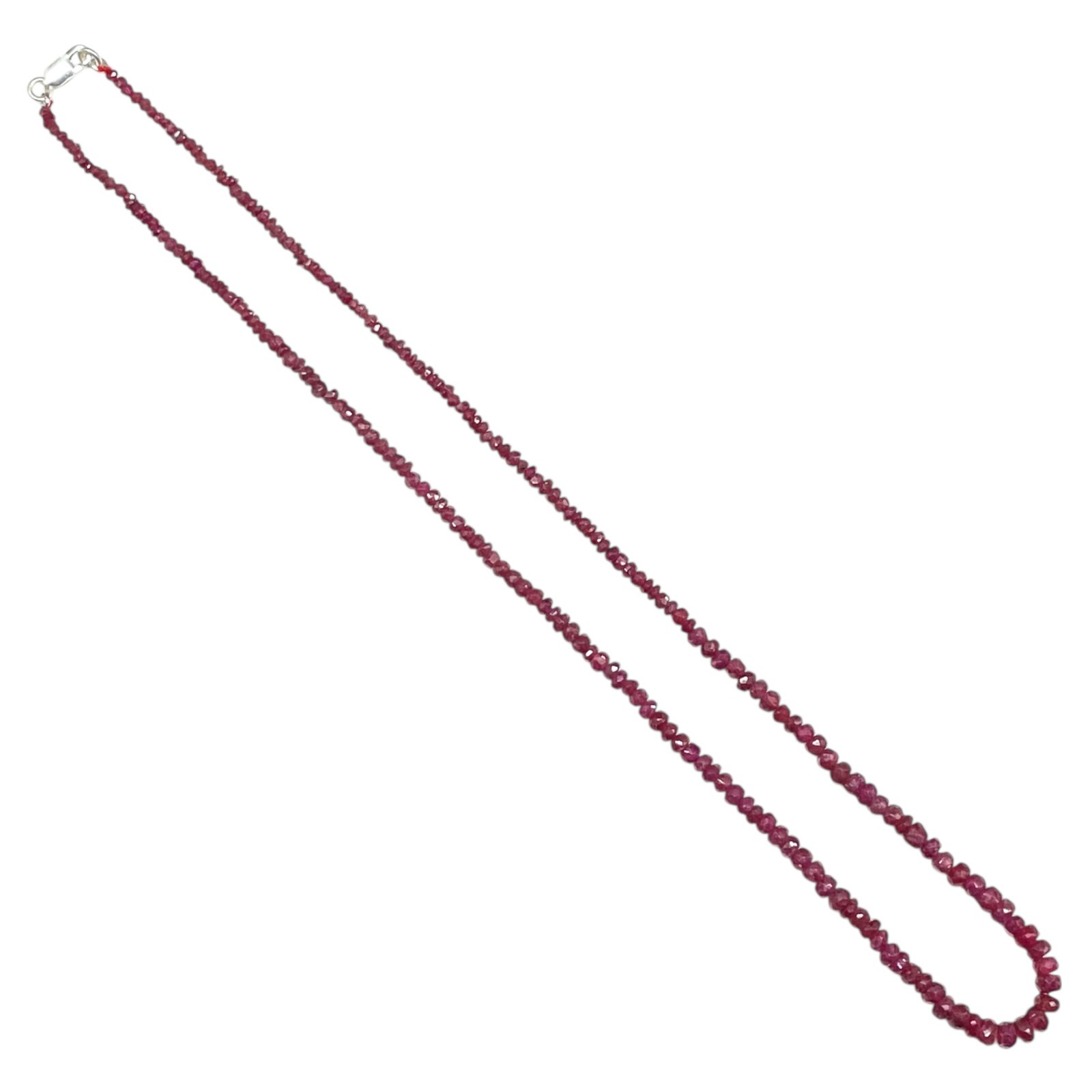 18″ Natural Ruby Necklace 2.5-5mm Sparkling Red Faceted Beads 925 Silver Clasp
