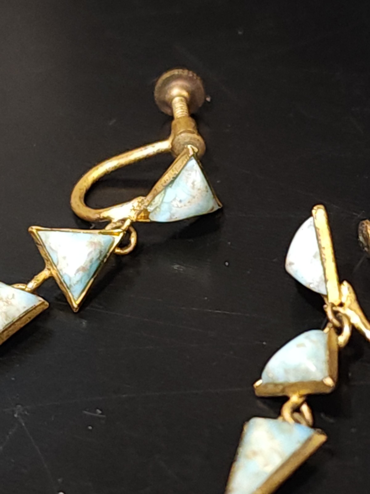 Vintage CZECHOSLOVAKIA Turquoise Screwback Chandelier Earrings 2″