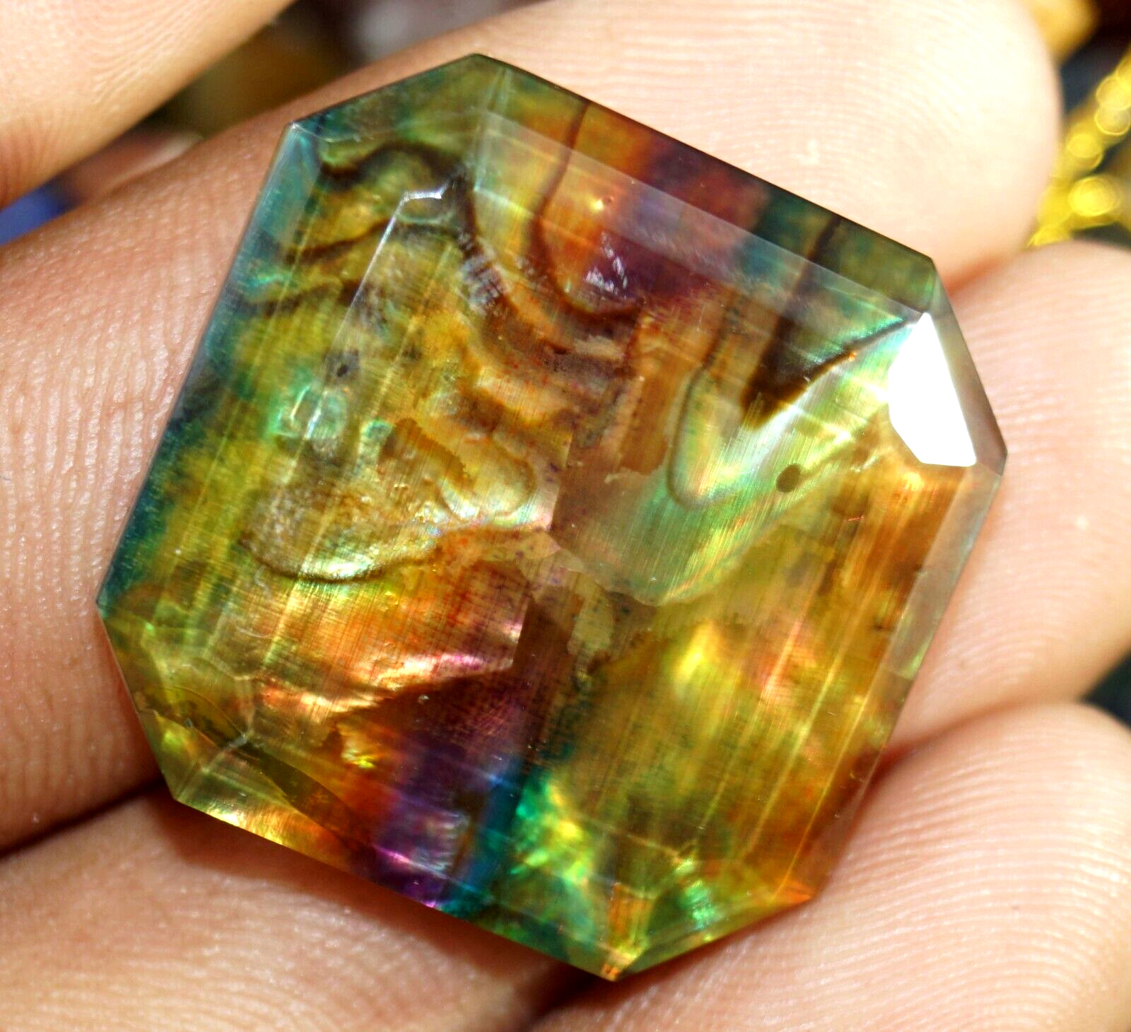 Natural Ammolite Asscher Opal -Like Organic Doublet Rare Loose Gemstone 40.55 Ct