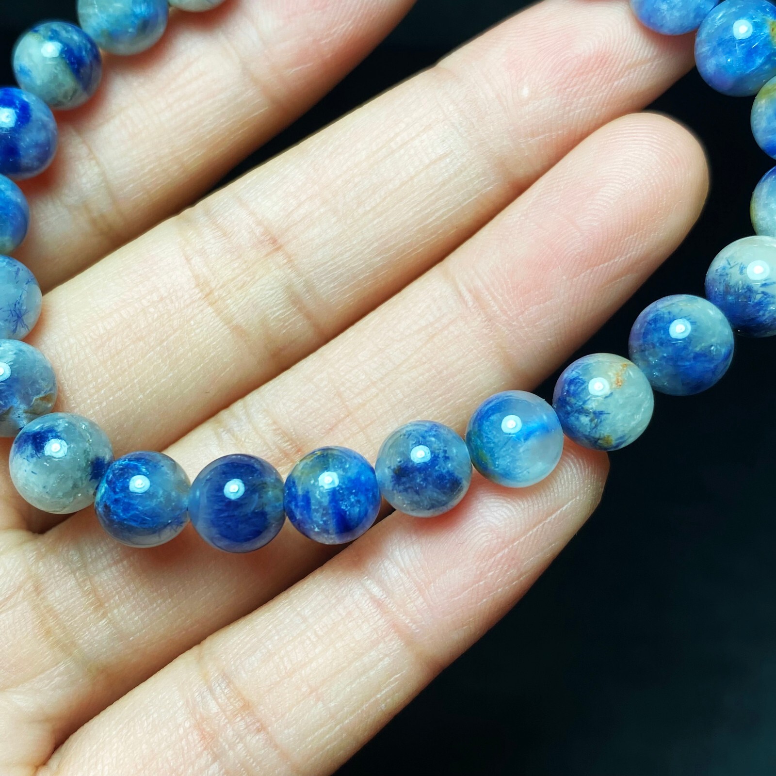 7.6mm Natural Blue Dumortierite Quartz Stretch Crystal Beads Bracelet 1072