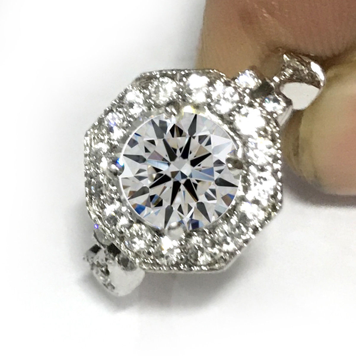 1.90 Ct White Round Real Moissanite Halo Engagement Ring In 925 Sterling Silver