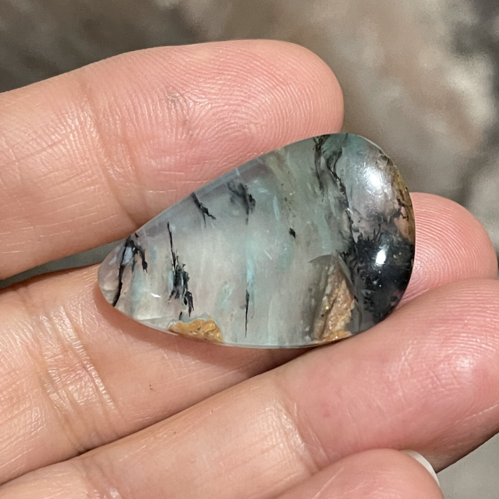 22ct 30.5x19x5.6mm Fine Picture Like Blue Peruvian Opal Smooth Cabochon Gem