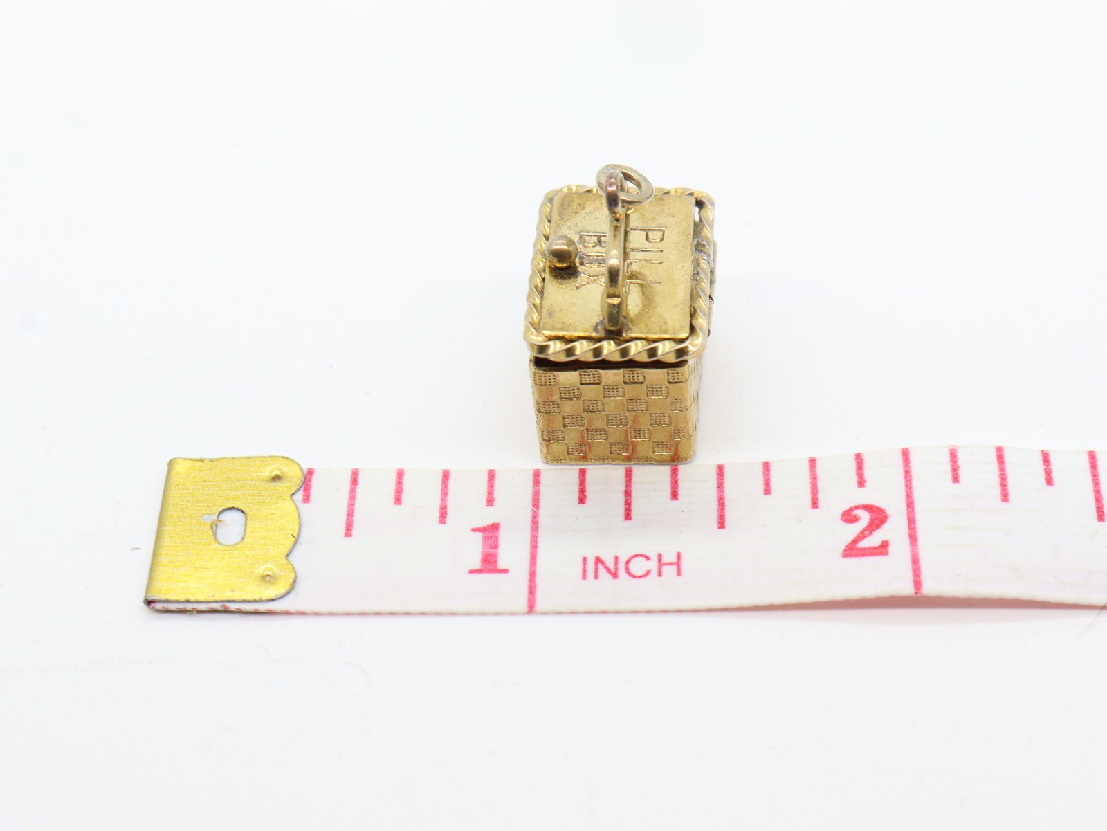 Vintage Yellow Tone Gold Wash Basket Pill Box Charm