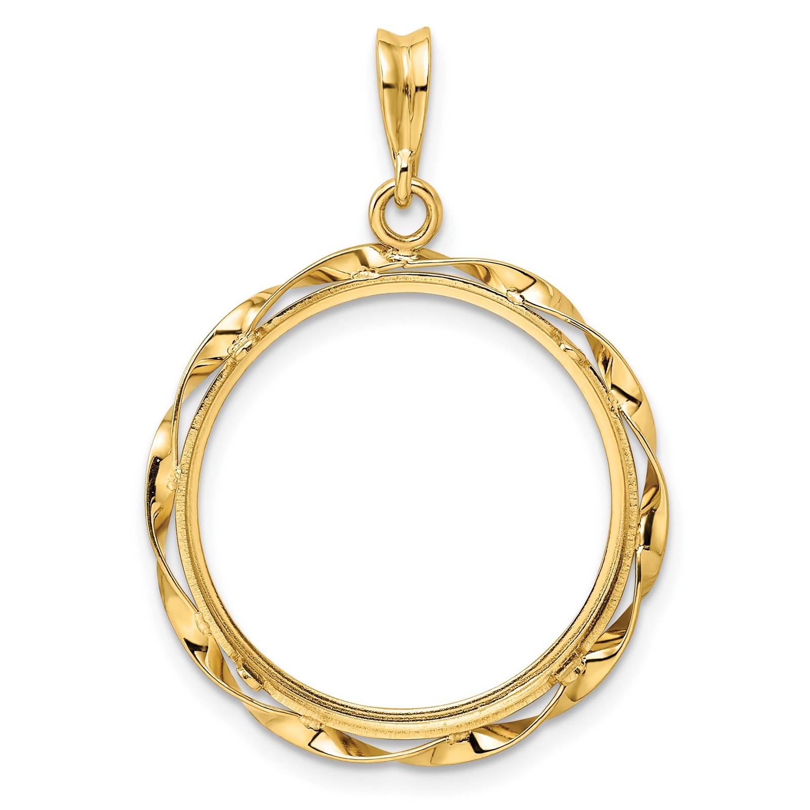 $5 Liberty Head Half Eagle Coin Bezel 21mm Twisted Ribbon Prong 14k Yellow Gold