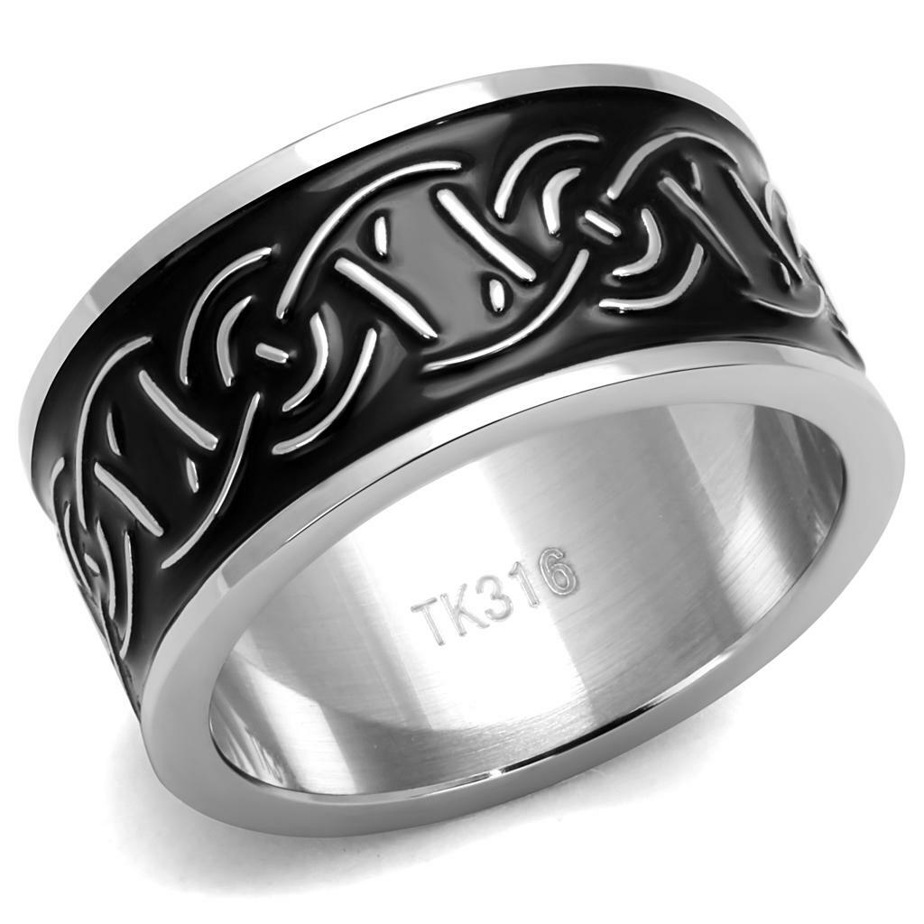 TK2922 – High polished (no plating) Stainless Steel Ring with Epoxy in Jet