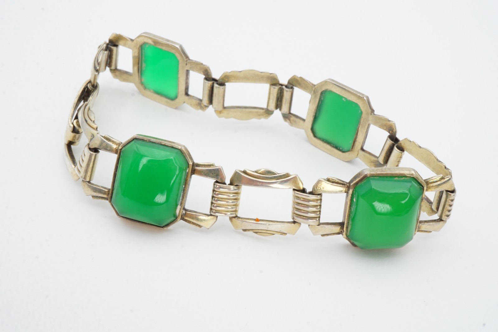 Vintage Sterling Silver 925 Chrysoprase Bracelet 7.25″ Art Deco