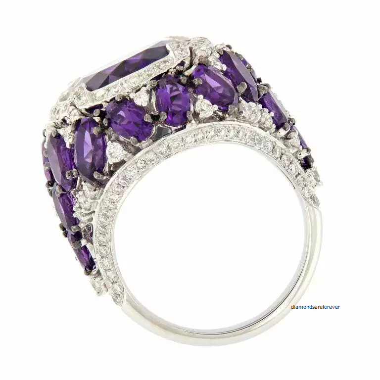Beautiful Deep Purple Oval-Cut 15.79CT Amethyst & White CZ Gorgeous Women’s Ring