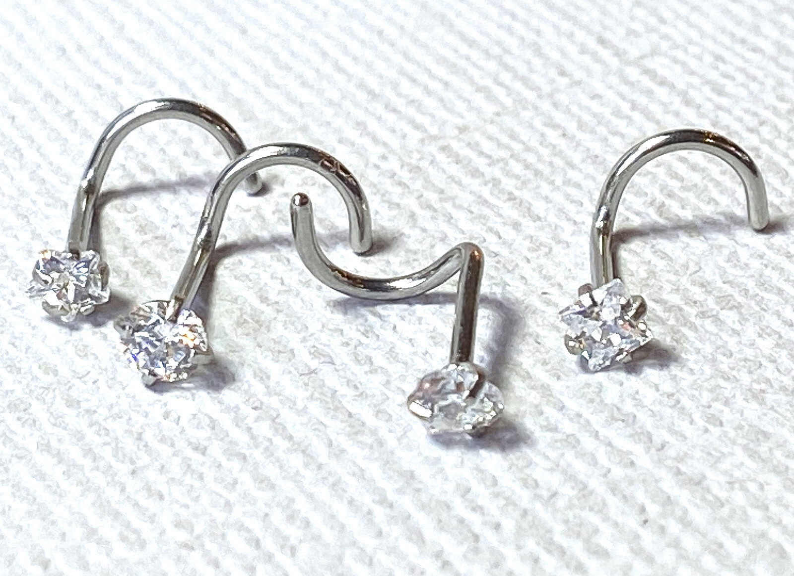 4pc Value Pack Prong Set Shaped Gem Steel Nose Screw Rings – choose 18g or 20g