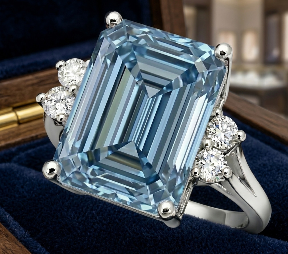 8.00 Ct Certified Emerald Cut Blue Natural Diamond Engagement Ring Great Shine