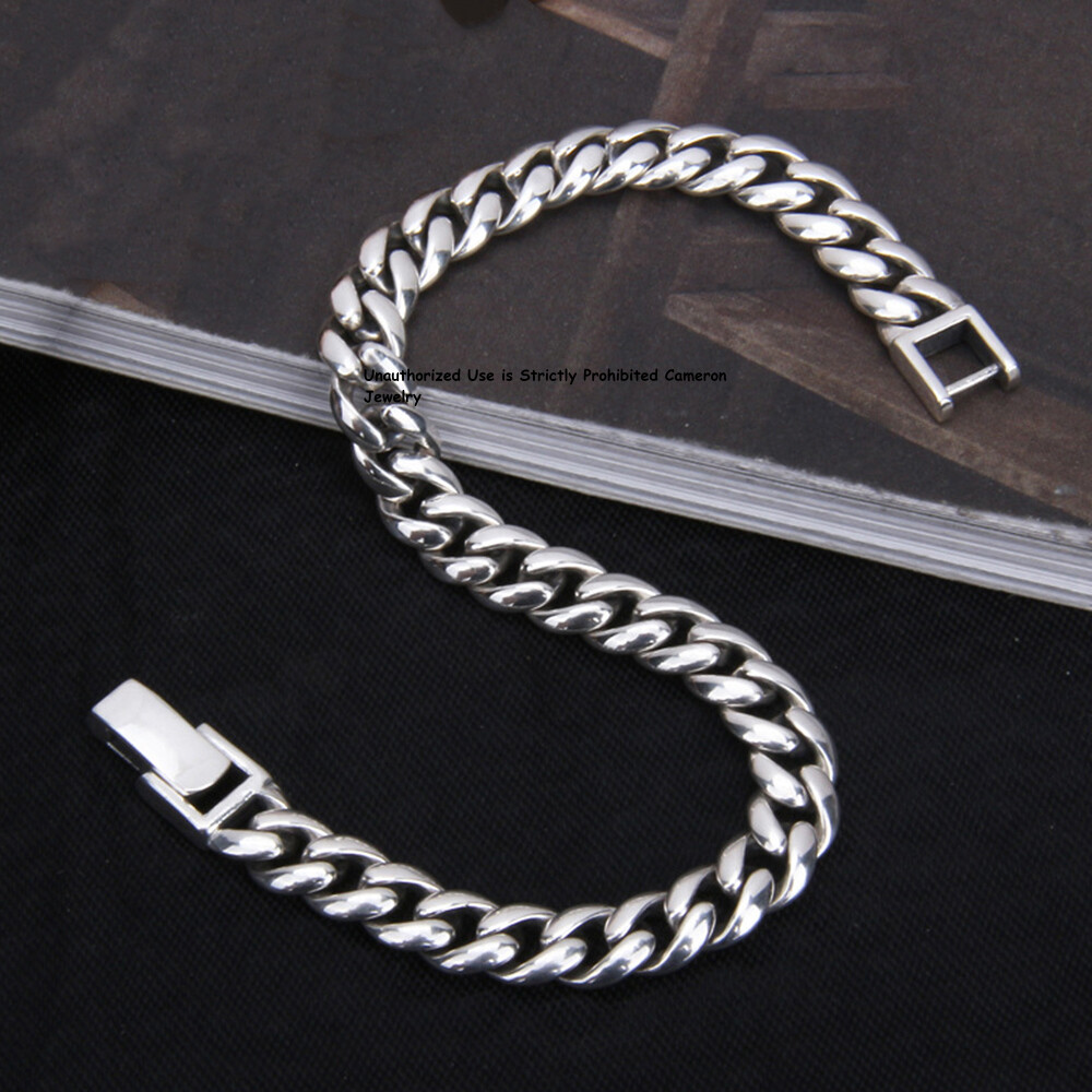 Pure S925 Sterling Silver Chain 6mm Cuban Curb Link Bracelet 6.7-8.3inch