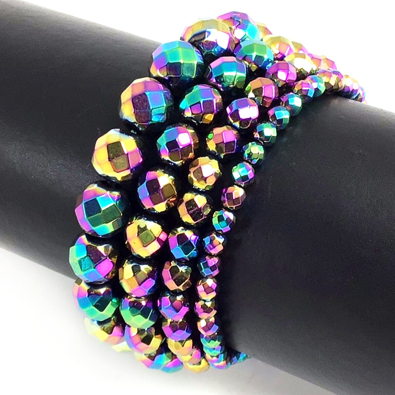 Shiny Color Hematite Bracelet Faceted Beaded 7.5″ Handmade Stretch 4mm 6 8 10mm