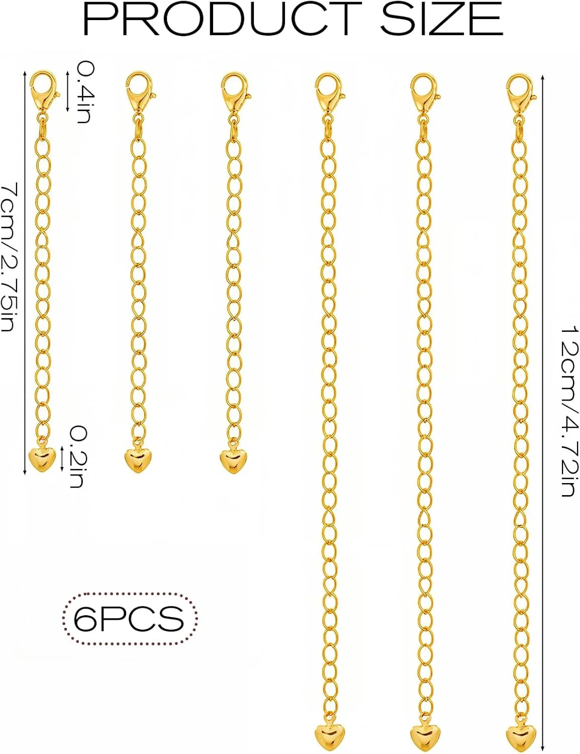 6 Pcs Gold Necklace Extenders for Women Non Tarnish Gold Bracelet Chain Extender
