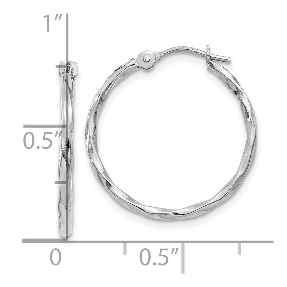10k White Gold Polished Twisted Hoop Earrings L-18.9 mm, W-19.2 mm