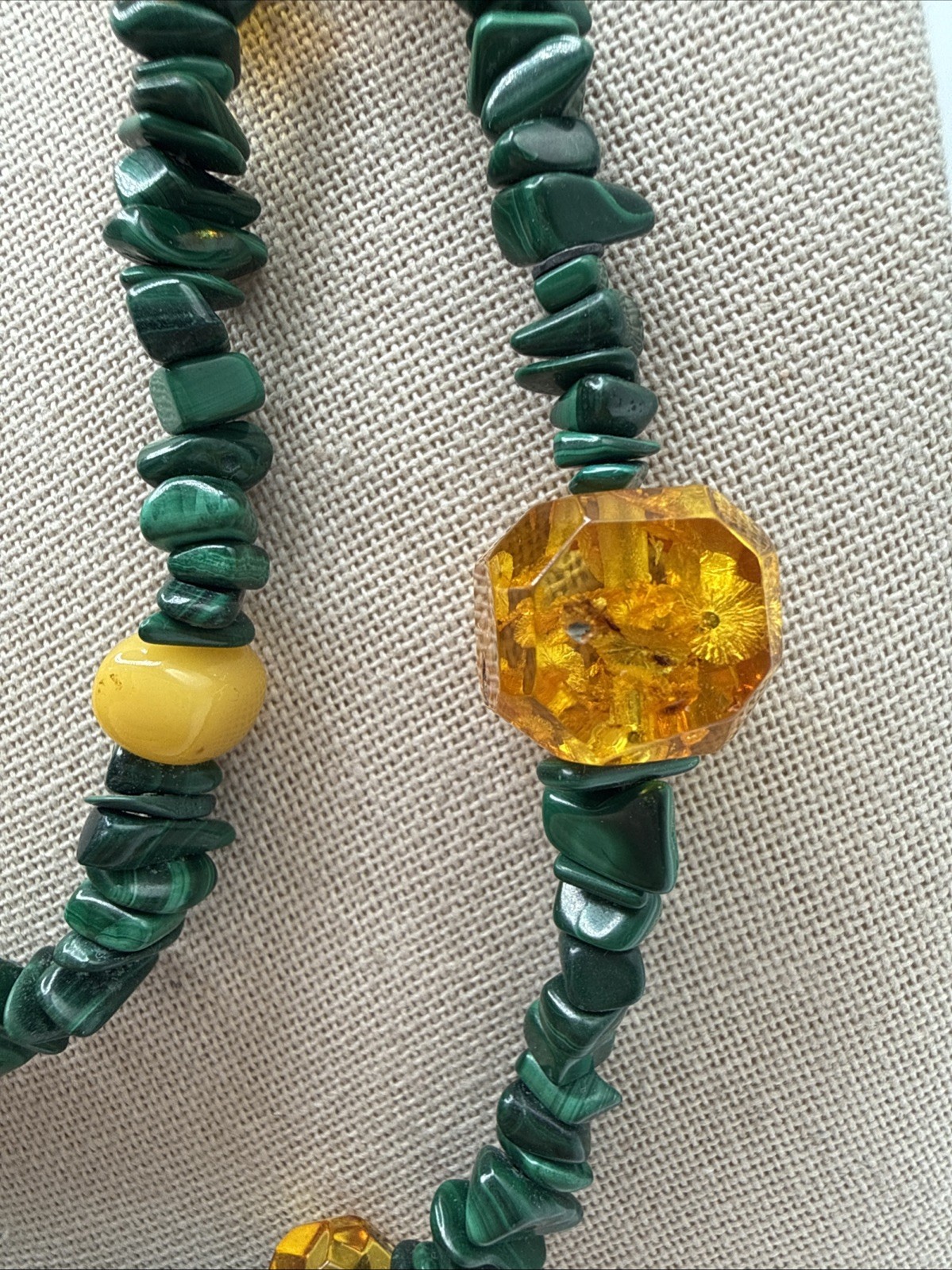 Mine Finds By Jay King Malachite & Baltic Amber Long Beaded Necklace 41”