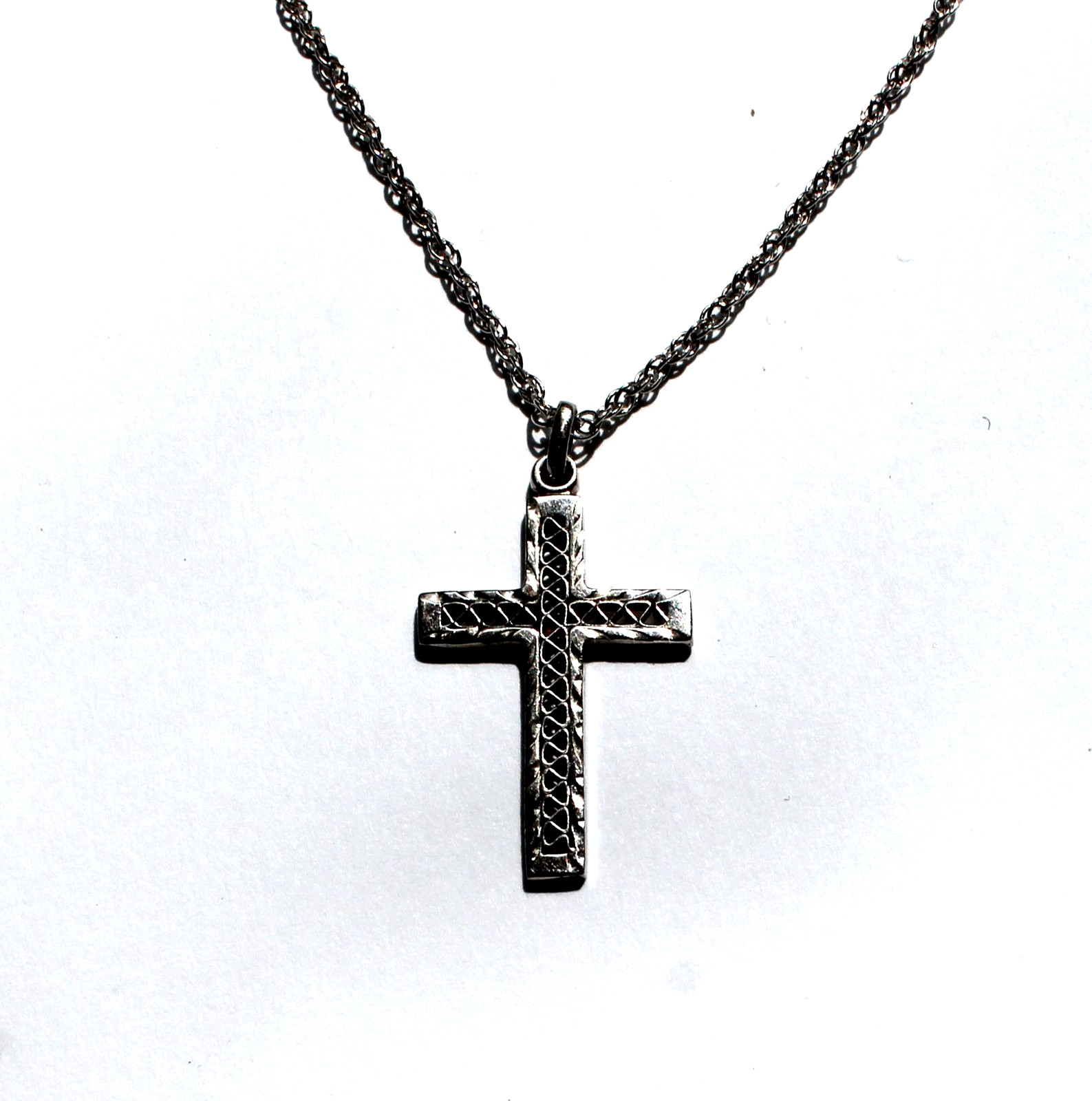Vintage Open Work 925 Sterling Silver Cross Necklace/Pendant