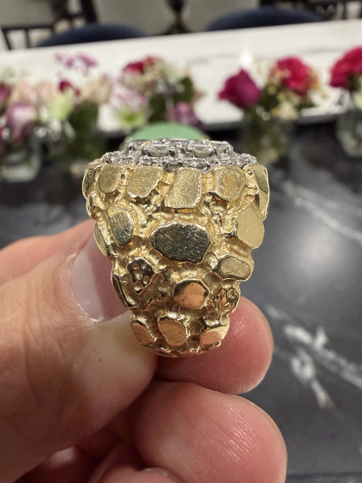 Mens 1.7CT VS2-SI1 Diamond Cluster Nugget Ring 14K Yellow Gold 16.6.g