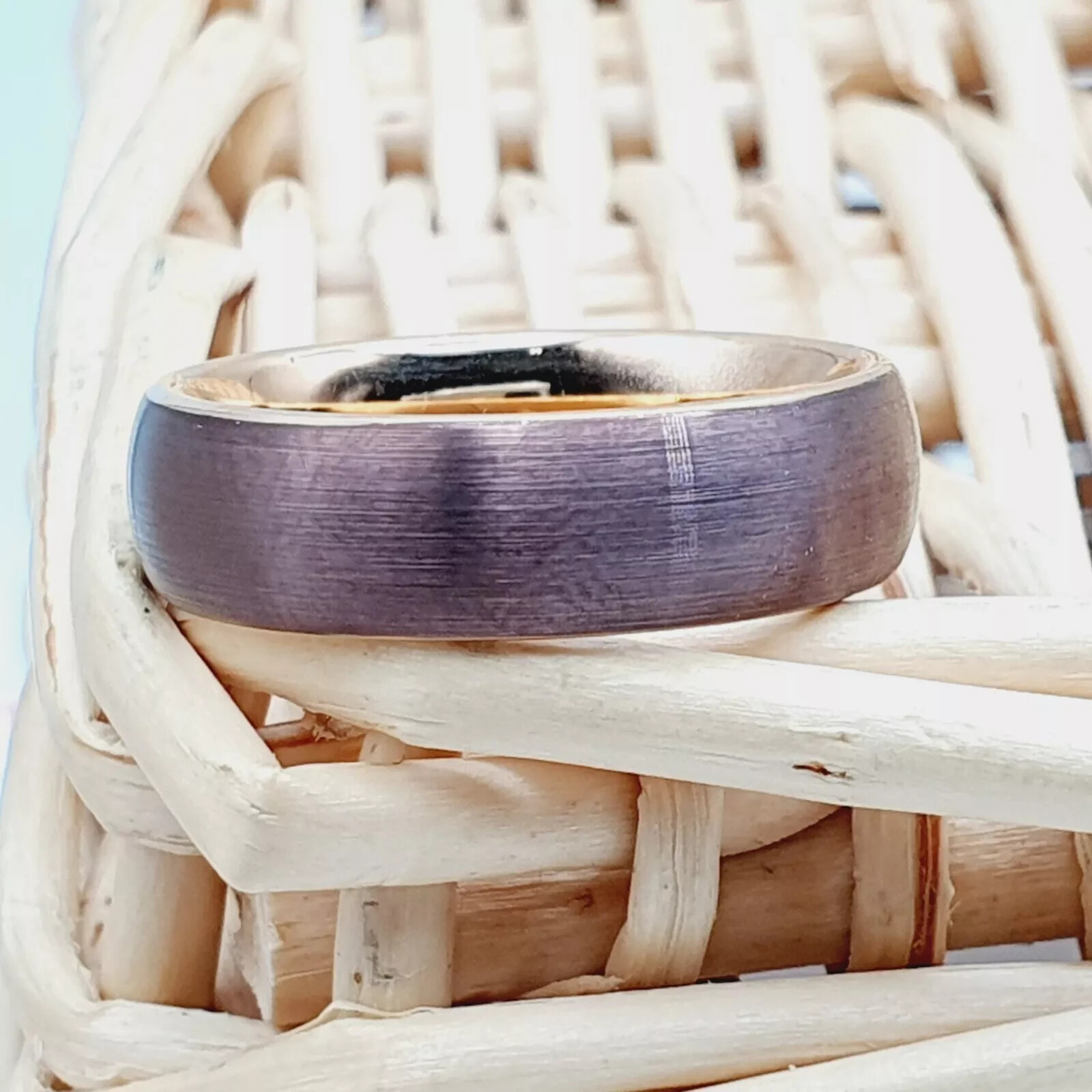 Brown & Rose Gold Tungsten Wedding Promise Rings Unique Brushed Matte Outside
