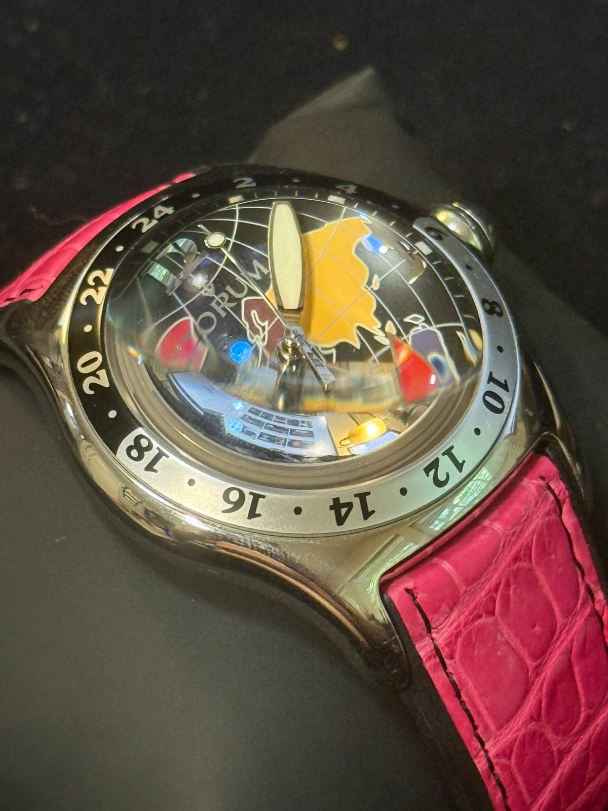 Corum Bubble GMT 383.250.20 45mm Black World Map Dial Automatic Wristwatch