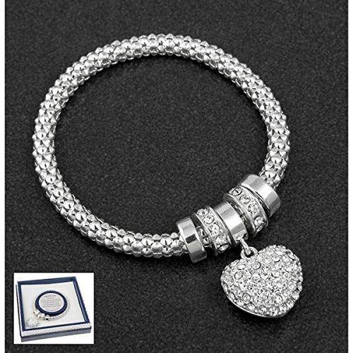Equilibrium Silver Diamante Heart Charm Bracelet