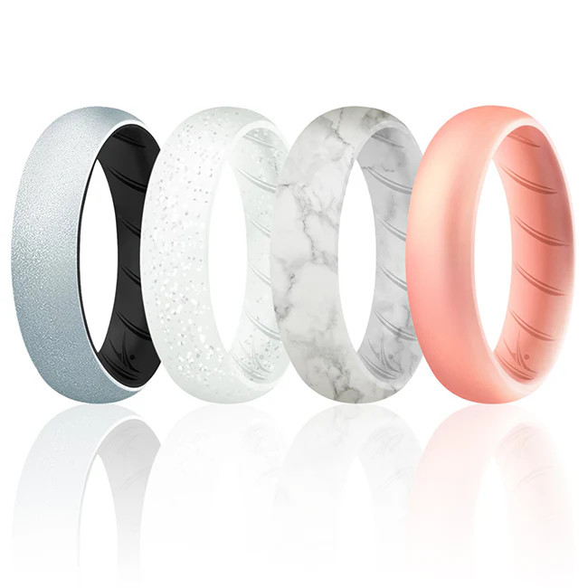 Silicone Wedding BR Solid Ring Set – Silver by ROQ for Women – 4 x 10 mm Ring