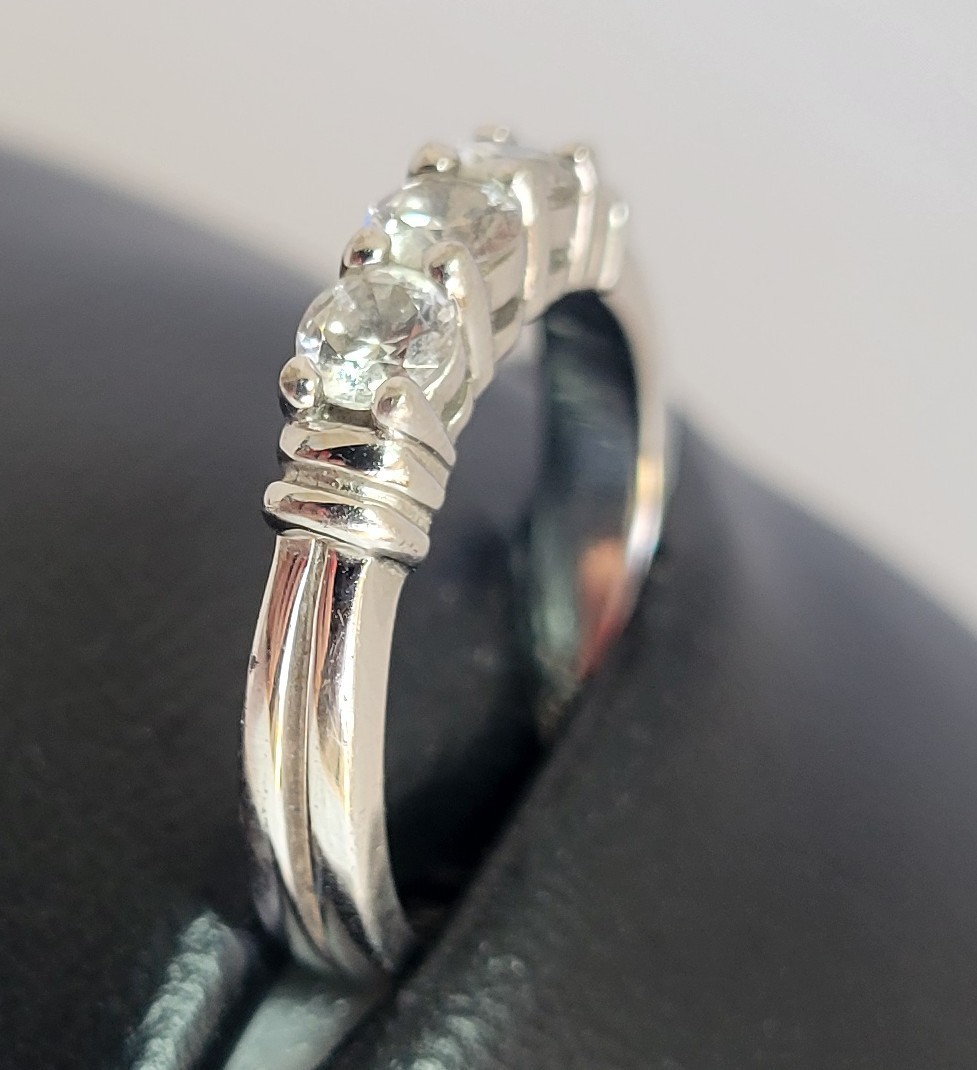 “DQ” Diamonique – Sterling Silver 3-stone CZ ring