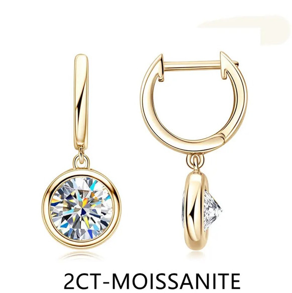 2CT 4CT Round Bezel Moissanite Drop Earrings 925 Sterling Silver Dangle Earring